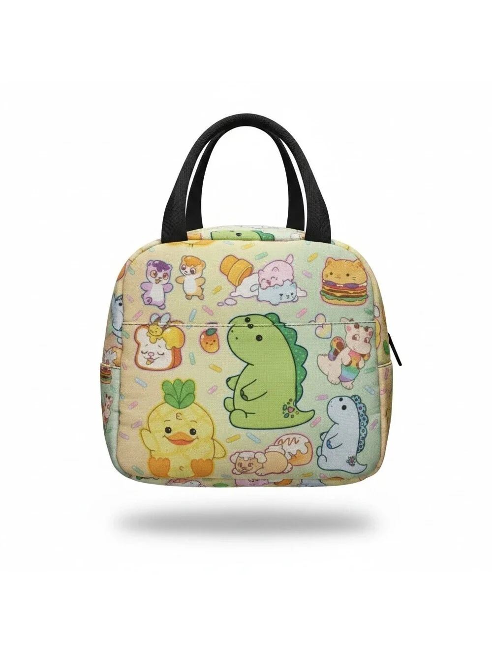 Kawaii Insulated Lunch Tote Bag Dinosaur Unicorn Cat Polyester Zip Top